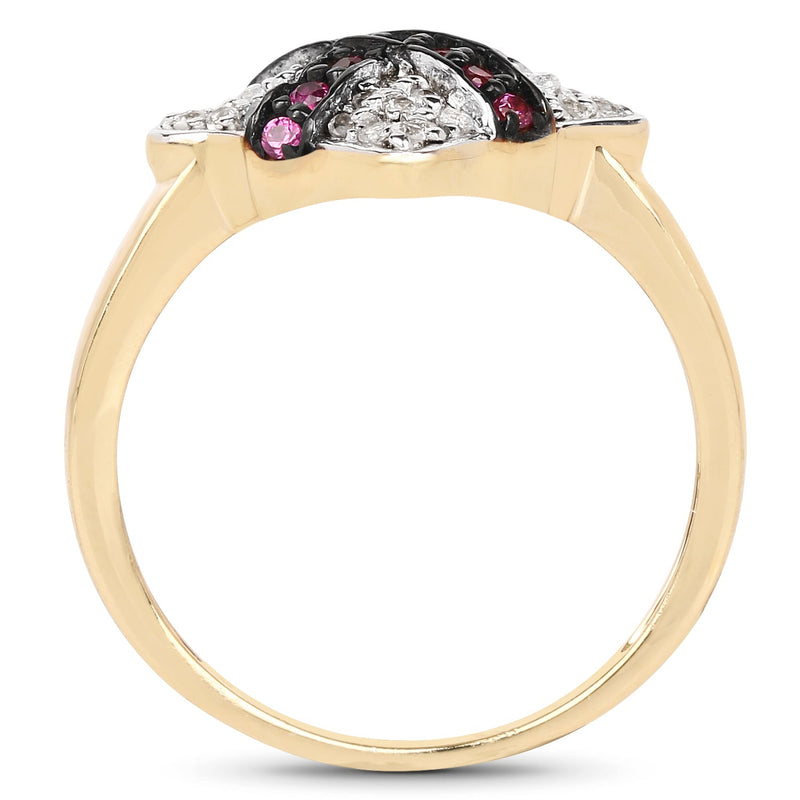 Bids.com 14K Yellow Gold Plated 0.57 Carat Genuine Ruby and White Cubic Zirconia .925 Sterling Silver Ring Rings