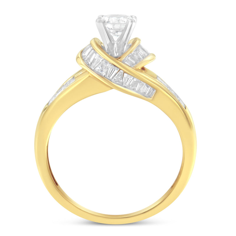 Bids.com 14K Two-Toned Gold Round, Baguette and Princess Cut Diamond Ring (1 1/8 Cttw, H-I Color, SI2-I1 Clarity) - Size 6 Rings