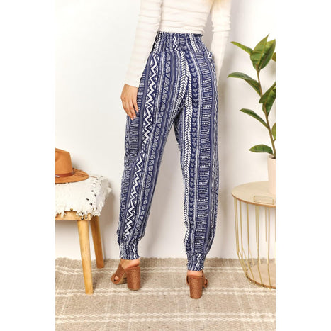 Double Take Geometric Print Tassel High-Rise Pants