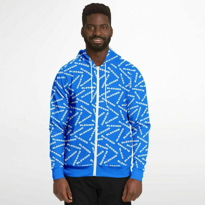 BLESSED Blue Fashion Zip-Up Hoodie