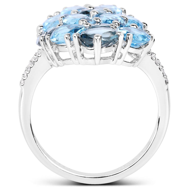 Bids.com 6.69 Carat Genuine Swiss Blue Topaz, London Blue Topaz and White Zircon .925 Sterling Silver Ring Rings