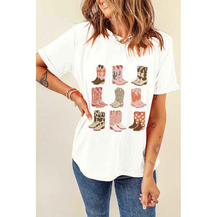 Boot Graphic Round Neck Short Sleeve T-Shirt