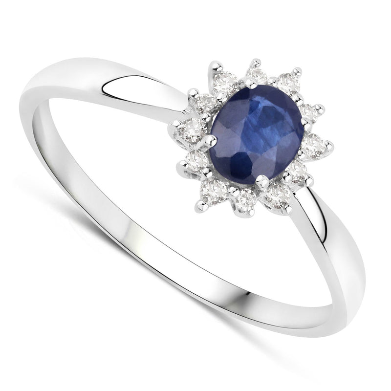 Bids.com 0.44 Carat Genuine Blue Sapphire and White Diamond 14K White Gold Ring Rings