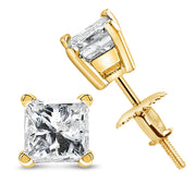 Bids.com 14K Yellow Gold 1/2 Cttw Princess Cut Diamond Solitaire Stud Earrings with Screwbacks (I-J Color, SI2-I1 Clarity) Earrings