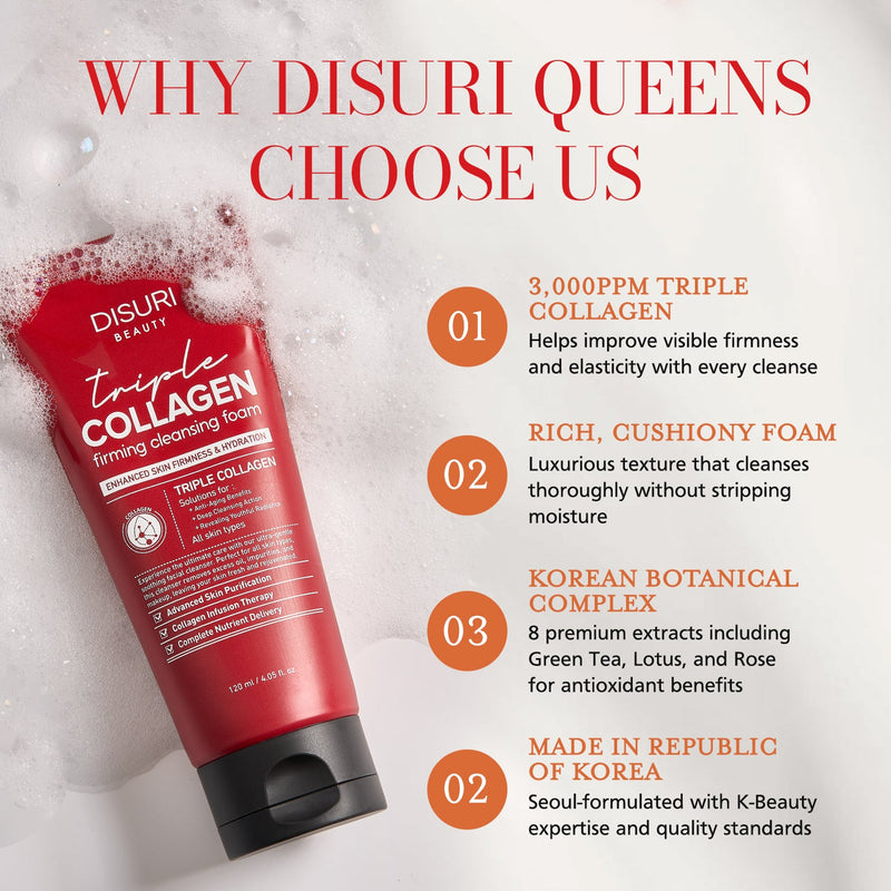 DISURI BEAUTY DISURI Triple Collagen Firming Foam - Korean Anti-Aging Cleanser with 3,000ppm Collagen Complex