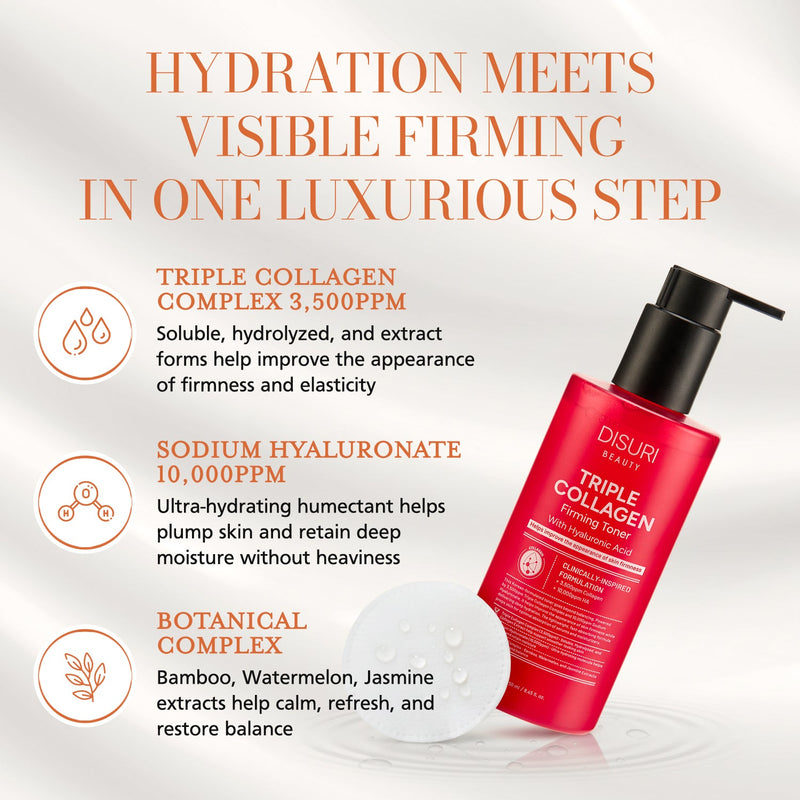 DISURI BEAUTY DISURI Triple Collagen Firming Toner – Hydrating & Firming Toner with 3,500ppm Collagen (8.45 oz) Face Moisturizer