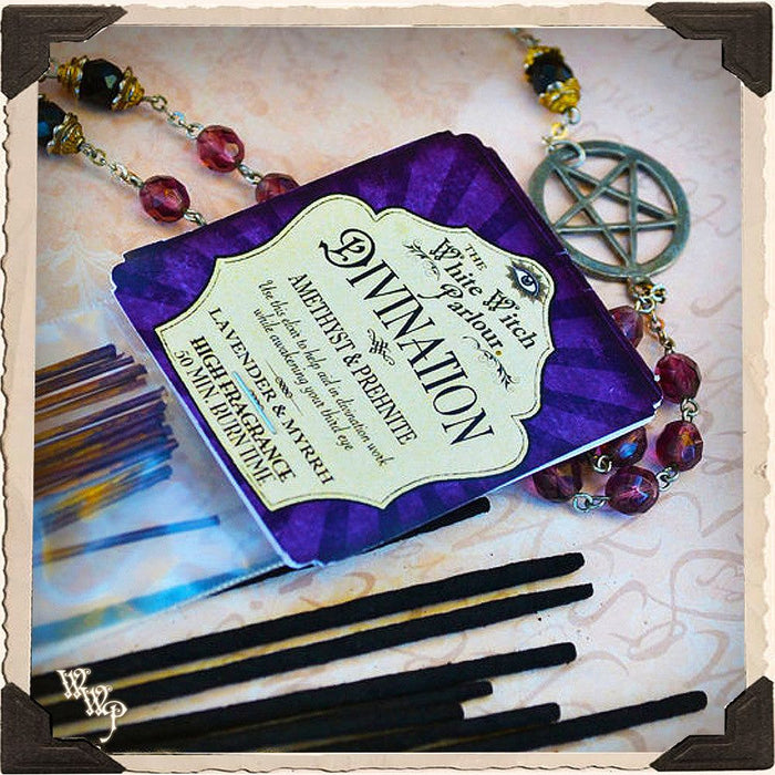 DIVINATION Elixir INCENSE. 20 Stick Pack. Scent of Lavender, Myrrh. Blessed by Amethyst & Prehnite Crystals.