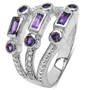 Bids.com 0.87 Carat Genuine Amethyst & White Topaz .925 Sterling Silver Ring Rings