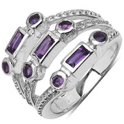 Bids.com 0.87 Carat Genuine Amethyst & White Topaz .925 Sterling Silver Ring Rings