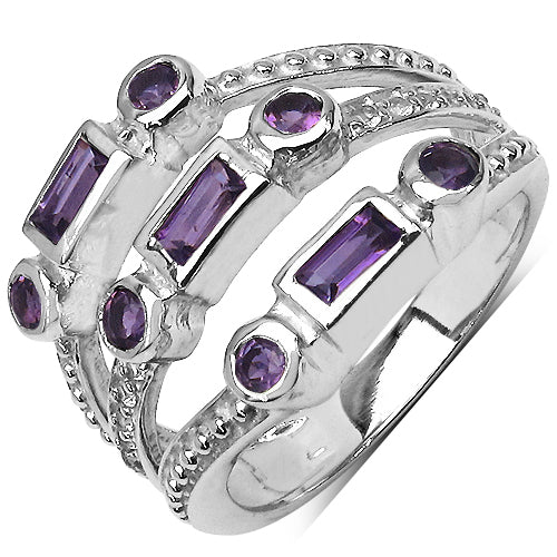 Bids.com 0.87 Carat Genuine Amethyst & White Topaz .925 Sterling Silver Ring Rings