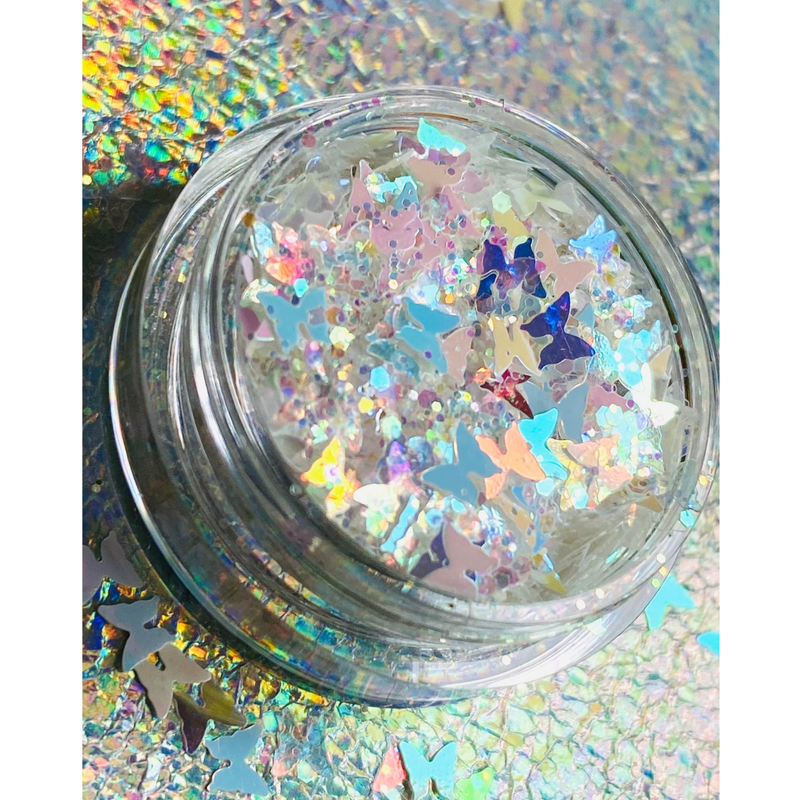 Lunautics Dolly - White Iridescent Chunky Glitter with Butterflies Chunky Glitter