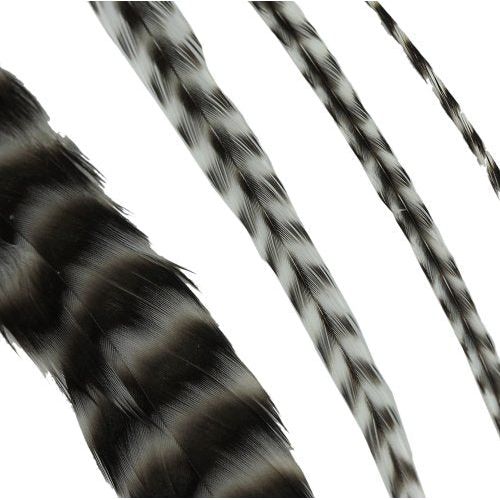 VIP Extensions Donna Bella Striped Black and White Feather Hair Extensions Hair Extension Accessories