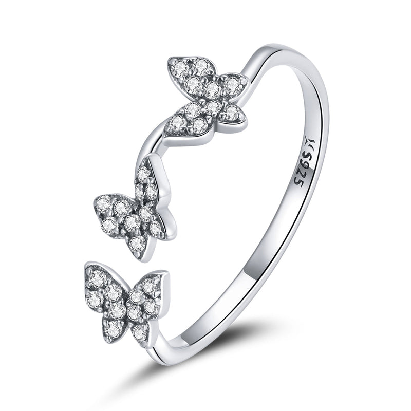 Bids.com 925 Sterling Silver Oxidized Butterfly Ring with Pavé Setting CZ for Women Rings