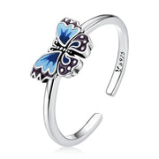Bids.com 925 Sterling Silver Enamel Oxidized Silver Butterfly Rings Rings