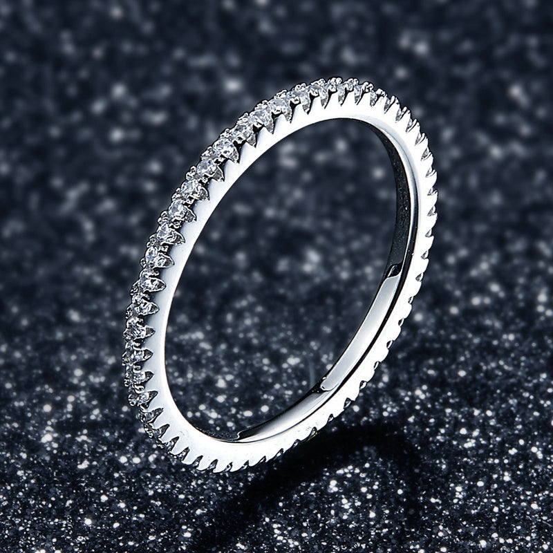 Bids.com 925 Sterling Silver Platinum Plated CZ Pavé Setting Ring Size 5.0 for Women Rings