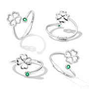 Bids.com 925 Sterling Silver Four-Leaf Clover Ring with Pavé CZ - 0.15cm Width Rings