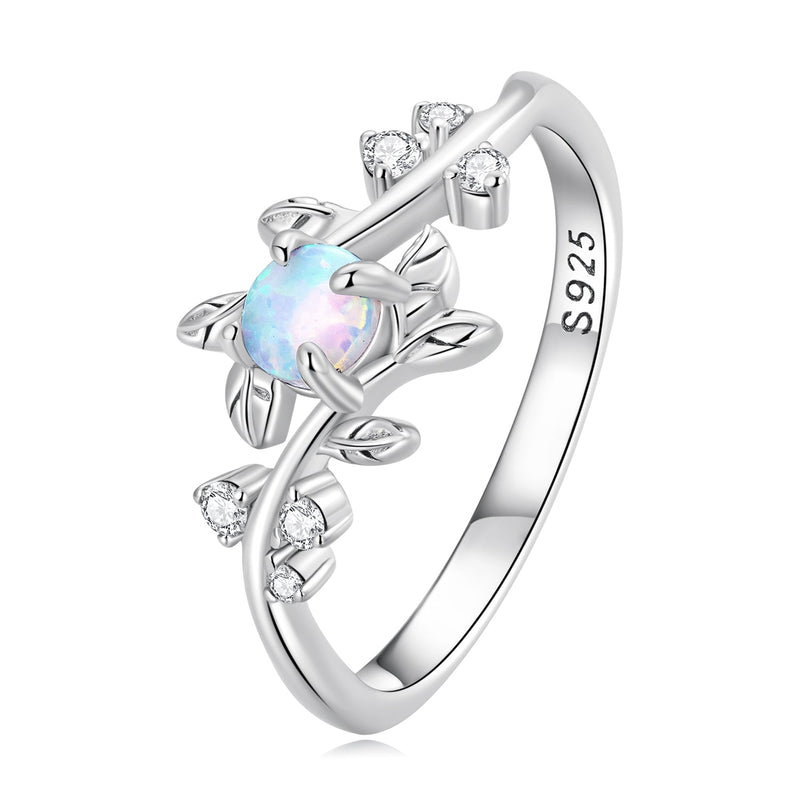 Bids.com 925 Sterling Silver Opal & CZ Ring 0.2cm Size 6.0 for Women Rings