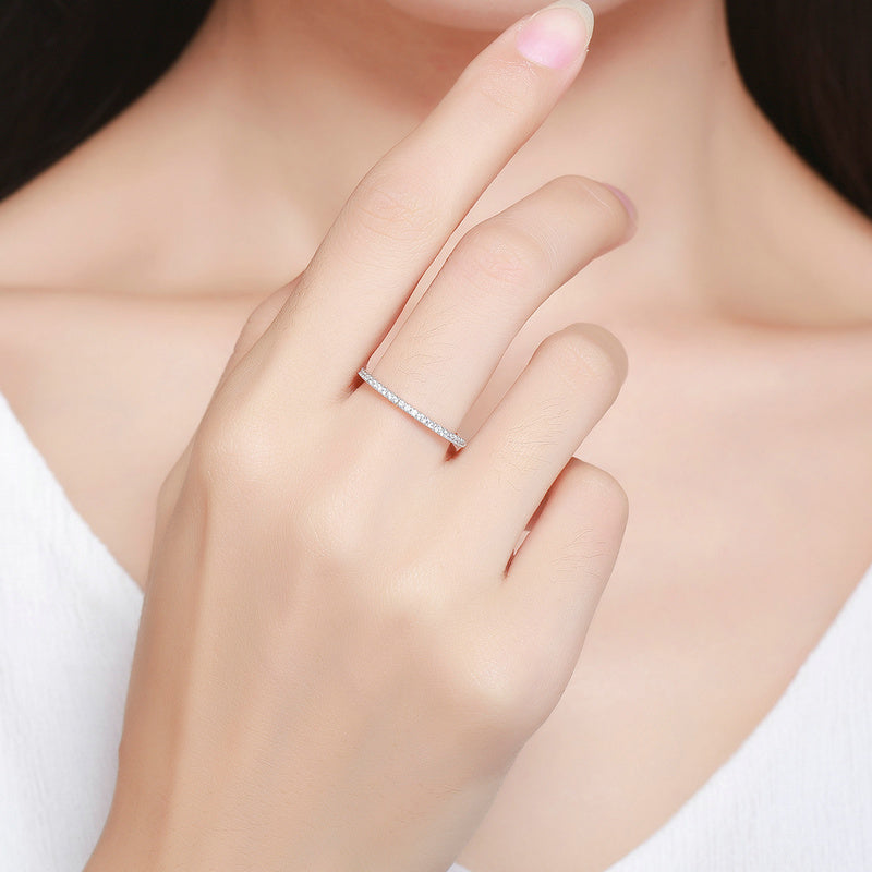 Bids.com 925 Sterling Silver Platinum Plated CZ Pavé Setting Ring Size 5.0 for Women Rings