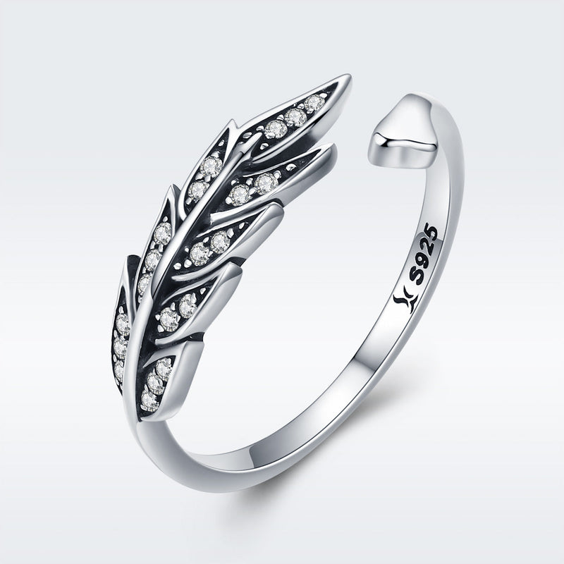 Bids.com 925 Sterling Silver Pavé Setting CZ Leaf Ring for Women Rings