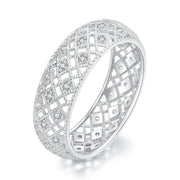 Bids.com 925 Sterling Silver & Platinum Plated Pavé CZ Ring Size 6 for Women Rings