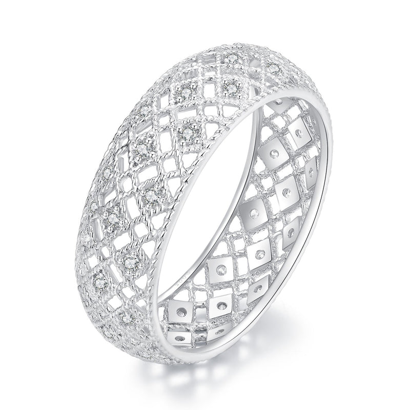 Bids.com 925 Sterling Silver & Platinum Plated Pavé CZ Ring Size 6 for Women Rings