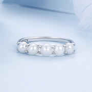 Bids.com 925 Sterling Silver Natural Pearl Platinum Plated Ring Size 6.0 for Women Rings