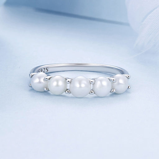 Bids.com 925 Sterling Silver Natural Pearl Platinum Plated Ring Size 6.0 for Women Rings