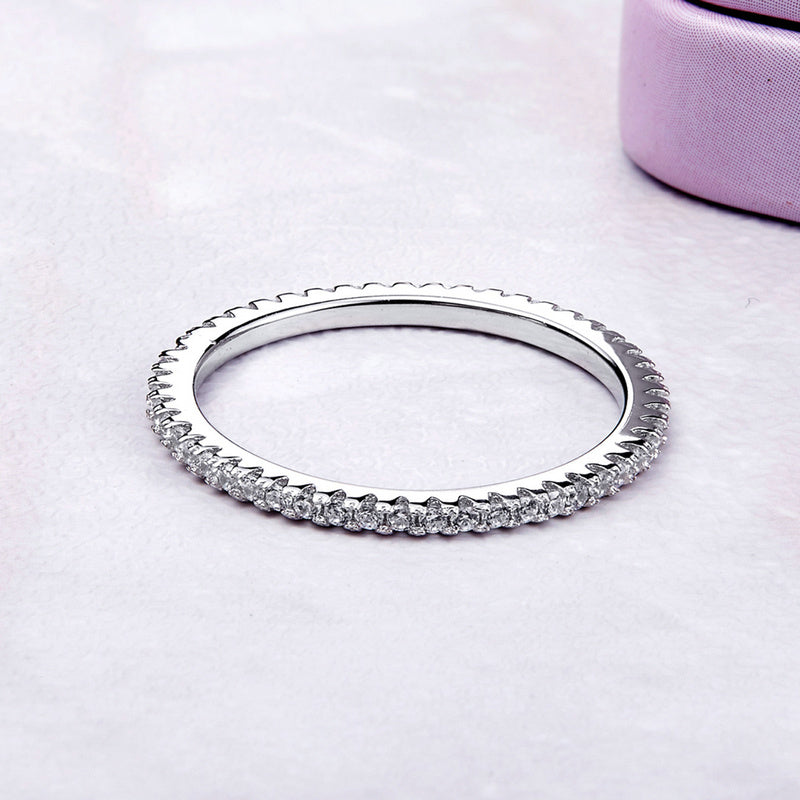 Bids.com 925 Sterling Silver Platinum Plated CZ Pavé Setting Ring Size 5.0 for Women Rings