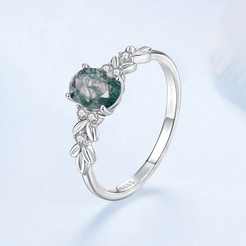 Bids.com 925 Sterling Silver Agate and CZ Pendant Ring Size 6 for Women Rings