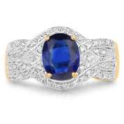 Bids.com 14K Yellow Gold Plated 2.56 Carat Genuine Kyanite and White Topaz .925 Sterling Silver Ring Rings