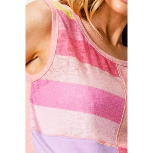 Color Block & Striped Round Neck Tank Top