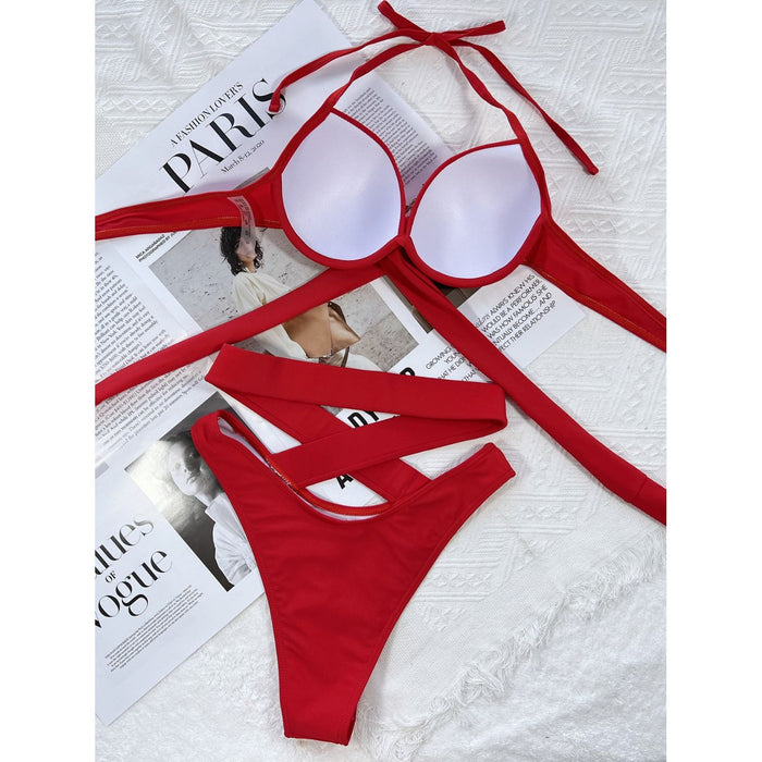 Crisscross Halter Neck Bikini Set