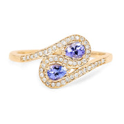 Bids.com 0.42 Carat Genuine Tanzanite and White Diamond 14K Yellow Gold Ring Rings