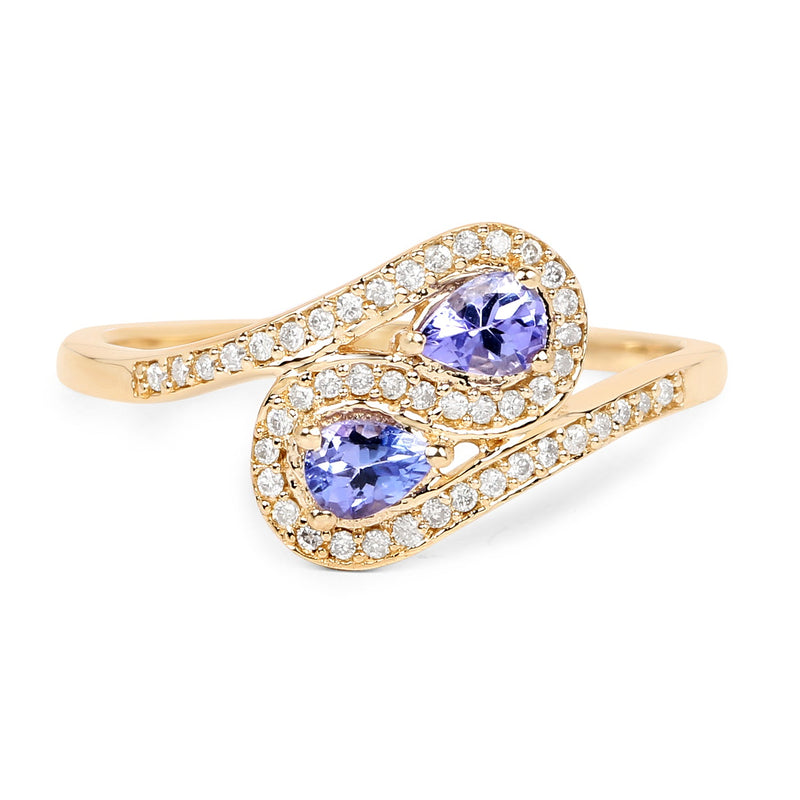Bids.com 0.42 Carat Genuine Tanzanite and White Diamond 14K Yellow Gold Ring Rings