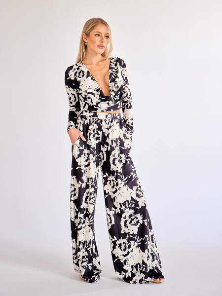 Printed Long Sleeve Top & Wide Leg Pants 2-Pc Set H6Z526LMFK