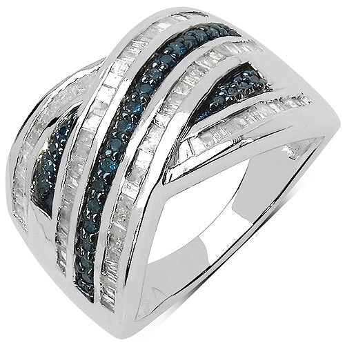 Bids.com 1.02 Carat Genuine Blue Diamond & White Diamond .925 Sterling Silver Ring Rings