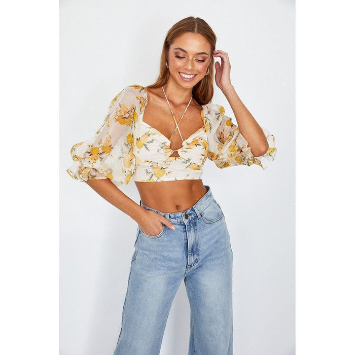 Chiffon Balloon Sleeved Bustier Crop Top