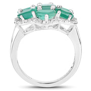 Bids.com 3.33 Carat Genuine Zambian Emerald and White Zircon .925 Sterling Silver Ring Rings