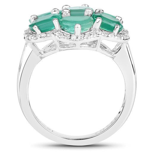 Bids.com 3.33 Carat Genuine Zambian Emerald and White Zircon .925 Sterling Silver Ring Rings