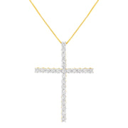 Bids.com .925 Sterling Silver 3.0 Cttw Round Shape Diamond 1-1/2" Cross Pendant with Box Chain Necklace (I-J Color, I2-I3 Clarity) - 18" Necklaces