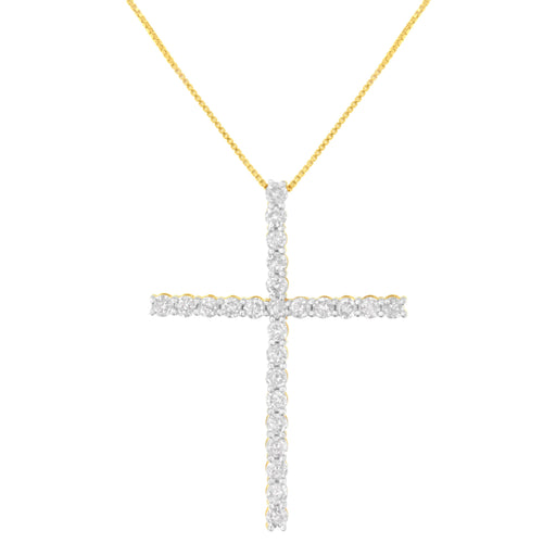 Bids.com .925 Sterling Silver 3.0 Cttw Round Shape Diamond 1-1/2" Cross Pendant with Box Chain Necklace (I-J Color, I2-I3 Clarity) - 18" Necklaces