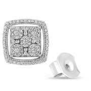 Bids.com .925 Sterling Silver 3/8 Cttw Miracle Set Round Diamond Double Halo Cluster Earrings (I-J Color, I2-I3 Clarity) Earrings