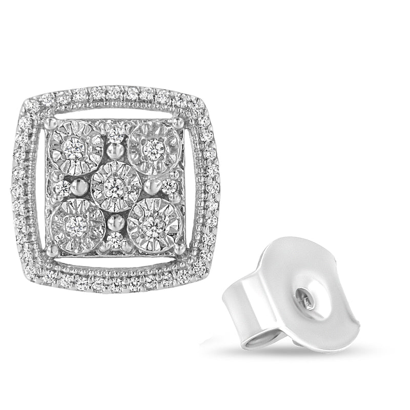Bids.com .925 Sterling Silver 3/8 Cttw Miracle Set Round Diamond Double Halo Cluster Earrings (I-J Color, I2-I3 Clarity) Earrings