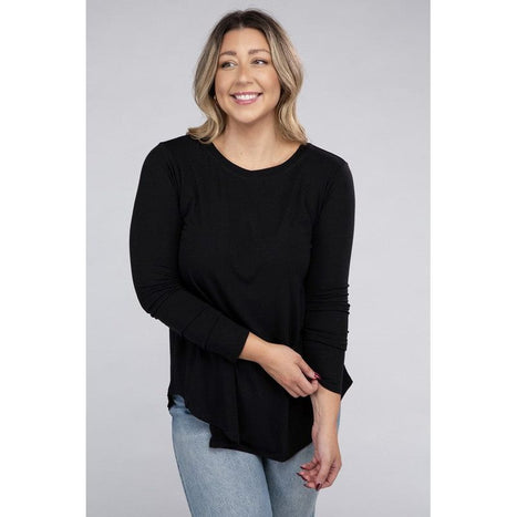 Plus Long Sleeve Round Neck Round Hem Top