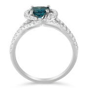Bids.com 14K White Gold 1-1/3 Cttw White & Blue Diamond Interweaving Double Halo Cocktail Statement Ring (G-H and Fancy Blue Color, SI2-I1 Clarity) - Size 6 Rings