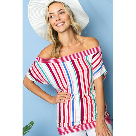 Plus Multi Stripe Off Shoulder Top