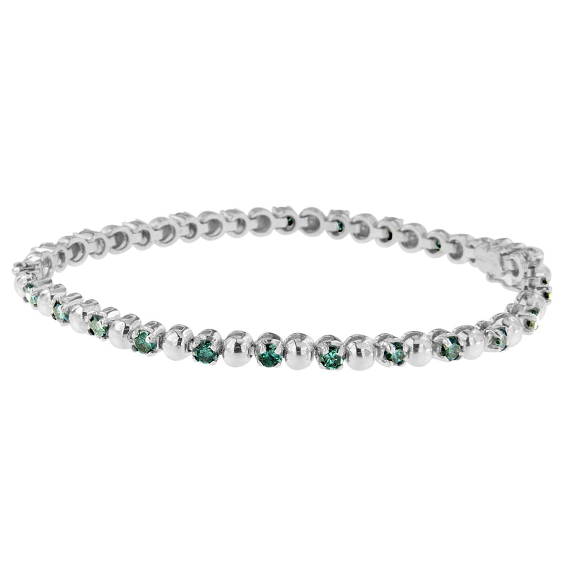 Bids.com 14K White Gold Round-Cut Blue Diamonds Bracelet (3.00 cttw, Blue Color, Clarity) Bracelets