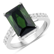 Bids.com 6.16 Carat Genuine Green Tourmaline and White Diamond 14K White Gold Ring Rings