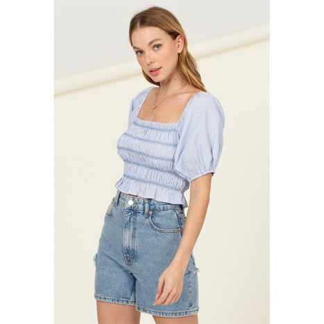 Cotton Candy Smocked Striped Crop Top