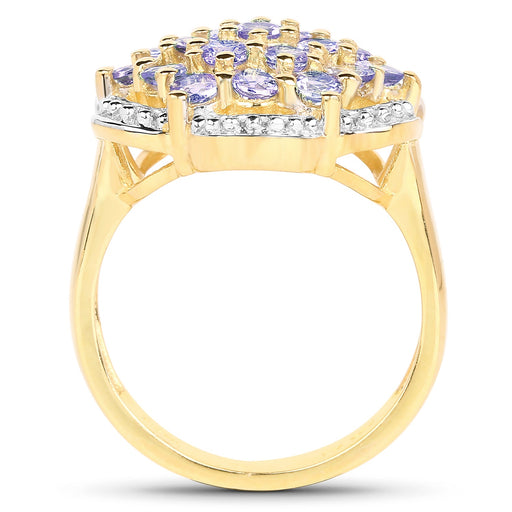 Bids.com 14K Yellow Gold Plated 1.52 Carat Genuine Tanzanite .925 Sterling Silver Ring Rings